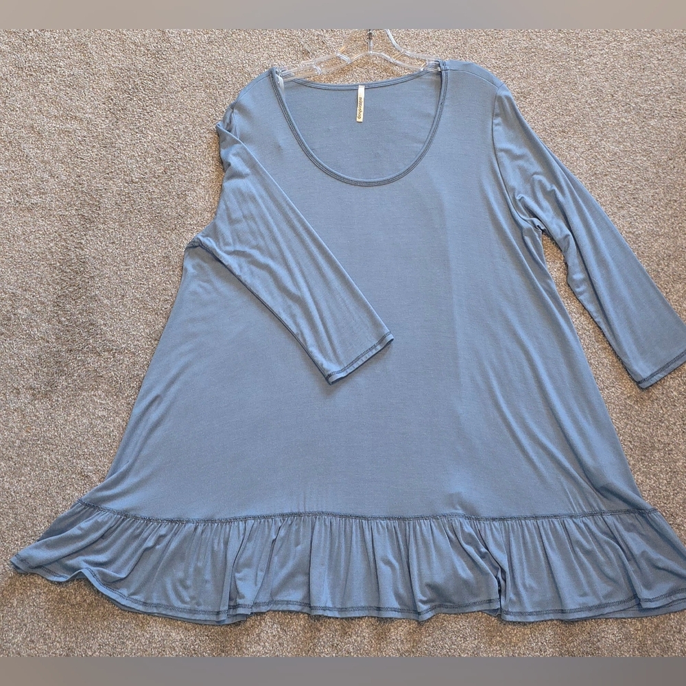 Blue Women's Tunic or Babydoll Dress with Ruffle Hem